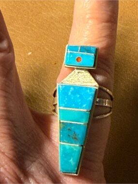 Kachina Dancer Native American signed Harold Smith Turquoise Inlay Ring